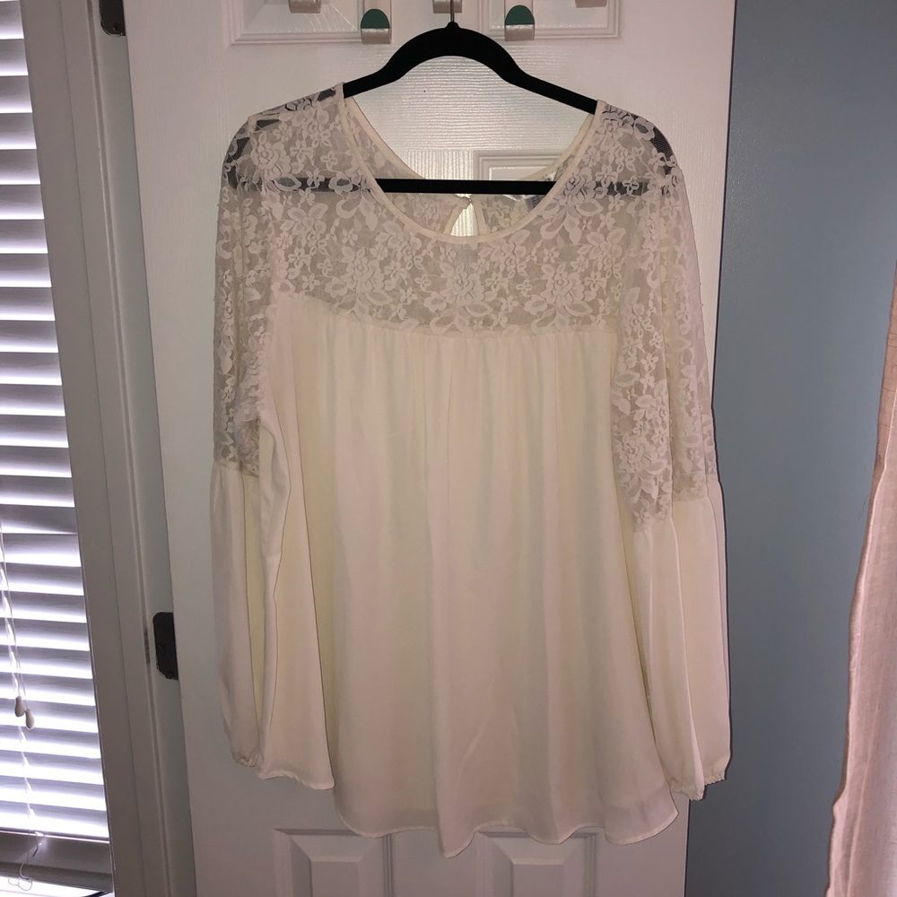 Long Sleeved Sheer Blouse with Lace Details